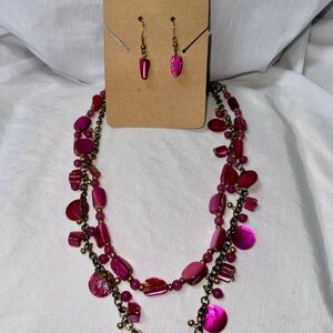 Elegant Pink Beaded Necklace and Earring Set
